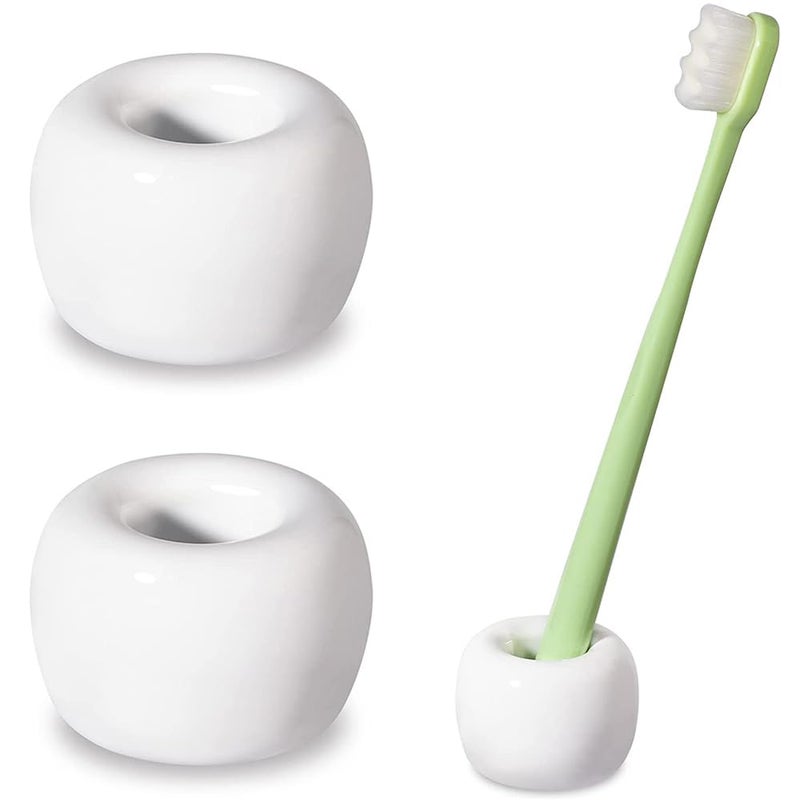 HalfofLife Mini Ceramics Toothbrush Holder Stand for Bathroom Vanity Countertop, Handmade Couple Toothbrush Head Holder, Shaver Holder and Office Pen Holder, 2-Piece Set White - Image 1